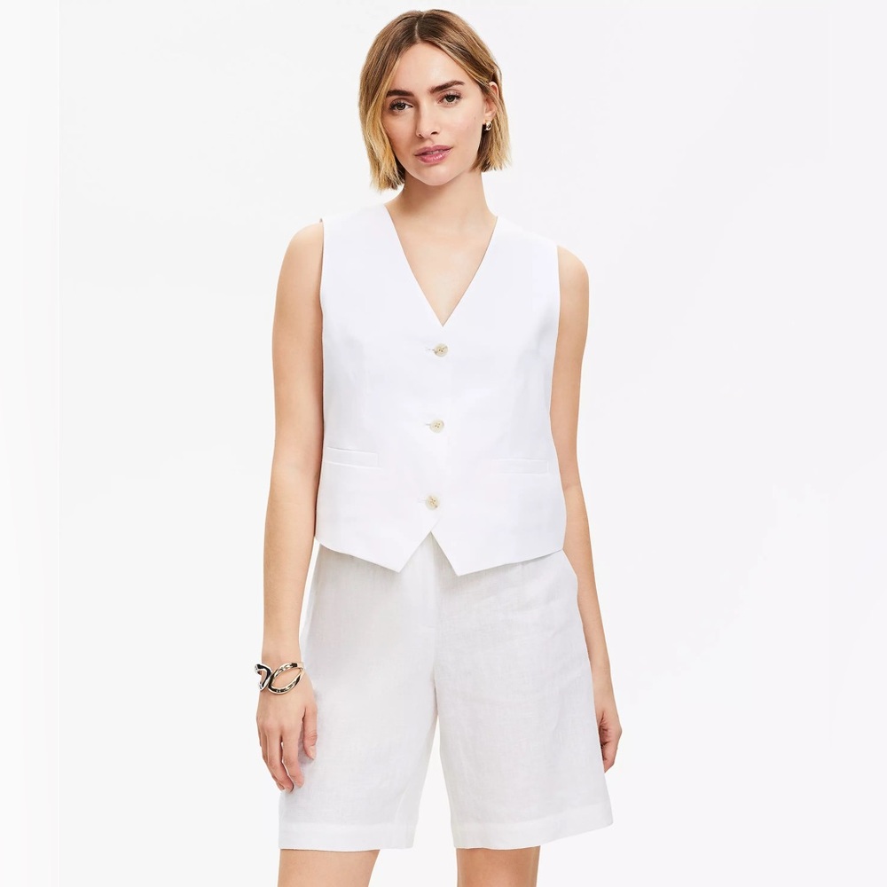 LOFT Tailored Pocket Vest White M Cotton Classic Preppy 90’s Minimalism Casual